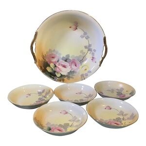 Stunning NORITAKE Hand Painted BERRY SET CENTERPIECE BOWL Cabbage Roses